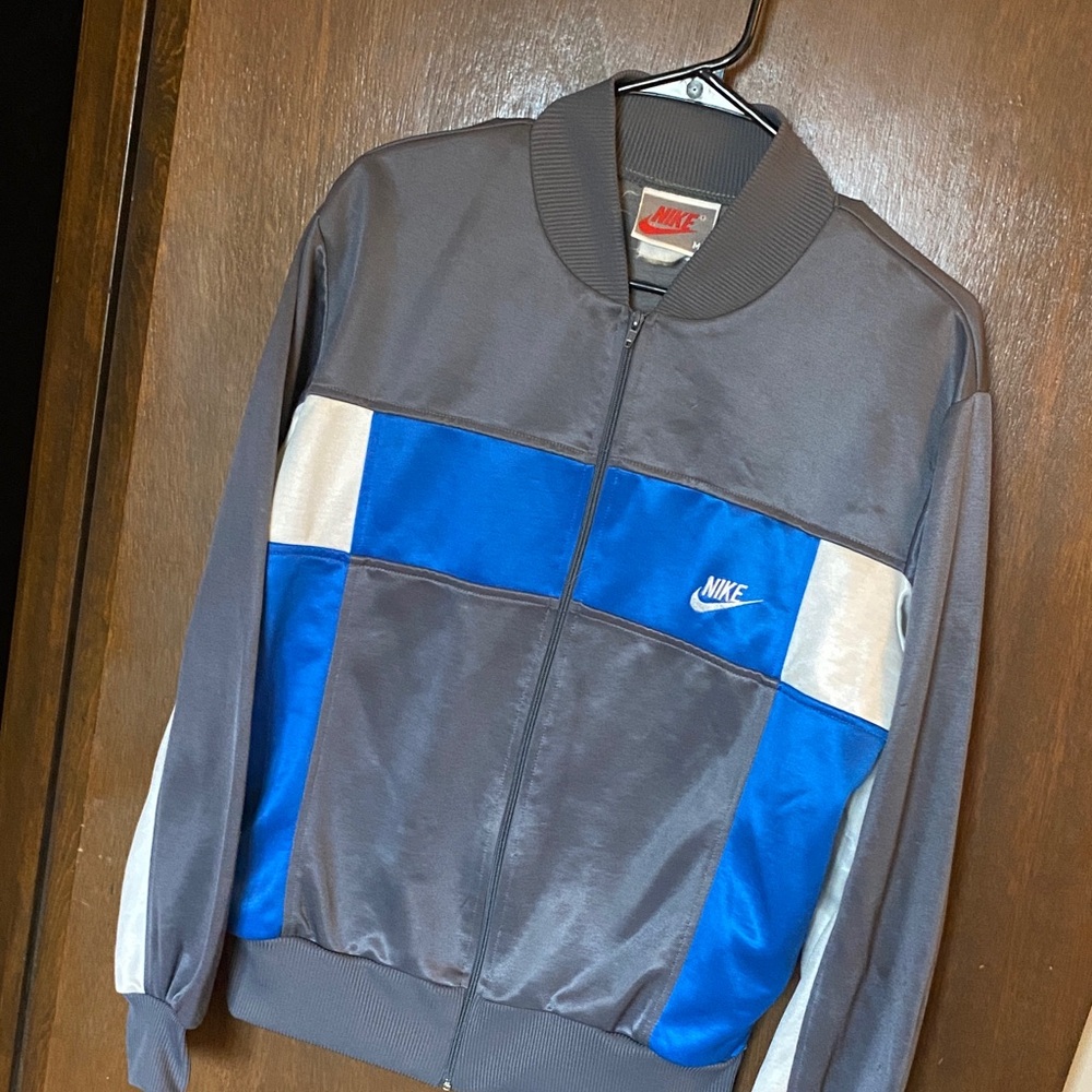 Vintage Nike Men's Gray and Blue Track Jacket